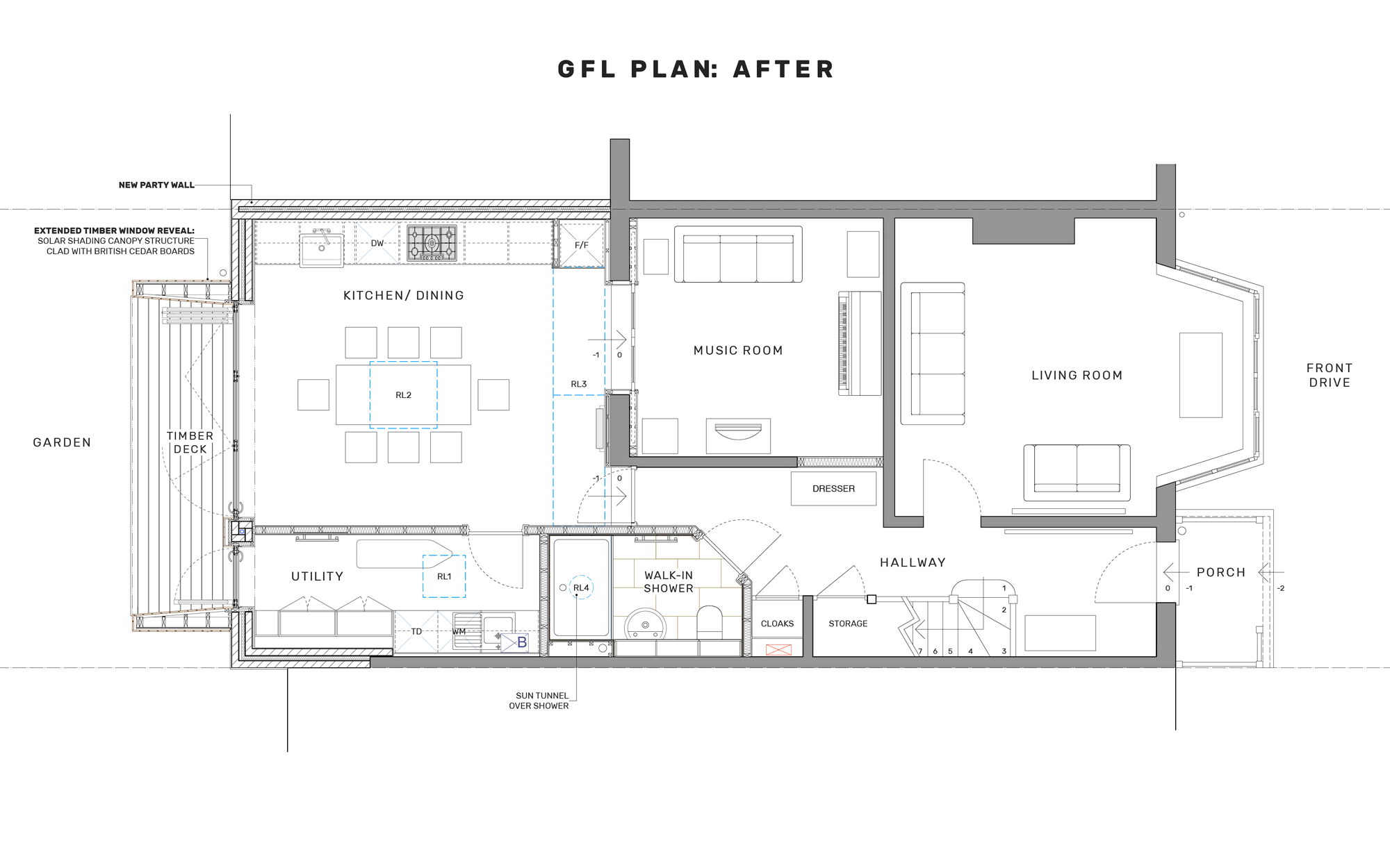 1 to 50 scale floor plan of rear extension to terraced house